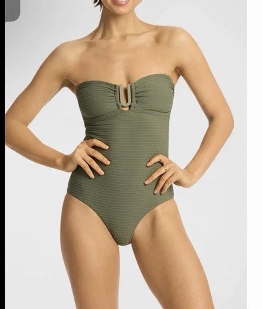 SEA LEVEL SWIM Spinnaker U Bar Bandeau One Piece Swimsuit Size 4 Khaki Green NEW